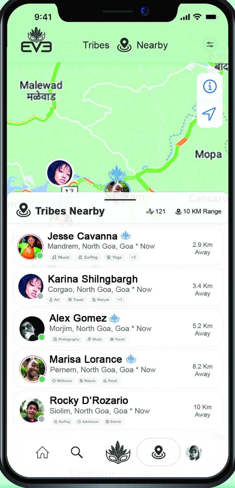 Tribes around North Goa, shown as avatars on a map